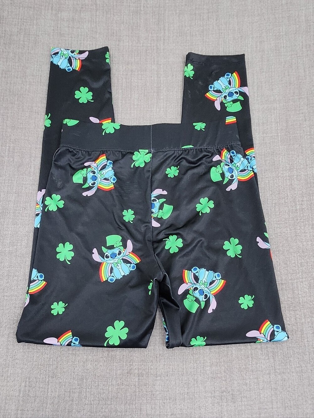 Disney Stitch St. Patrick Day Clover Stretch Leggings. Junior Small - Picture 4 of 11